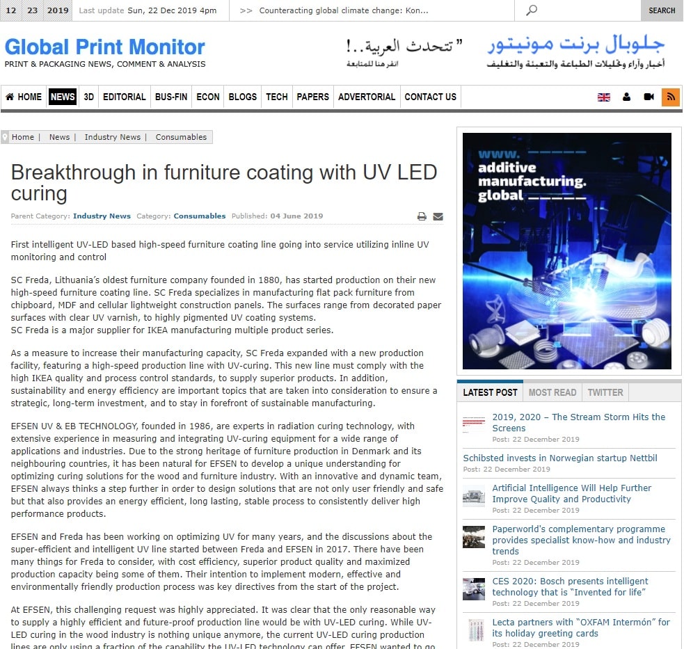 Breakthrough in furniture coating with UV LED curing_Global Print Monitor